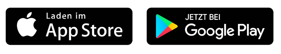 Verfügbar im App Store und Google Play